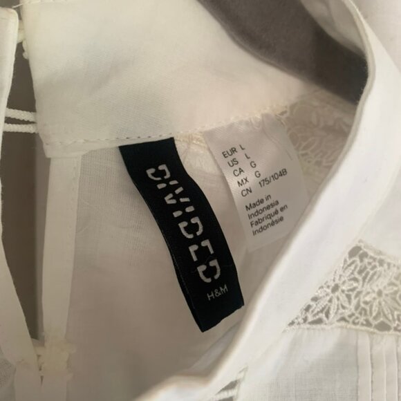 White cotton long sleeve flowy top, lace, high neck - Picture 4 of 7